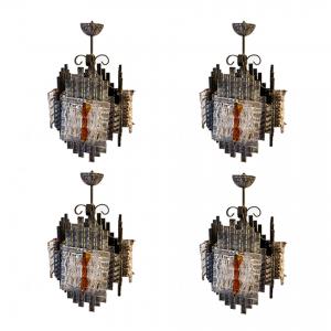 Set di 4 Lampadari in stile Brutalista, Murano, Anni '60, Set of 4 Brutalist-style chandeliers, Murano, 1960s